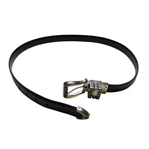 Vintage Brighton Leather Belt Reversible Black Brown Gold Silver Hardware L (42)